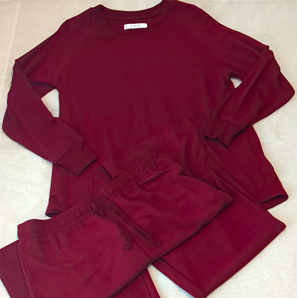 LAKE Relaxed Pant Modal Knit Pajama Lounge Set in Burgundy Womens Size Medium